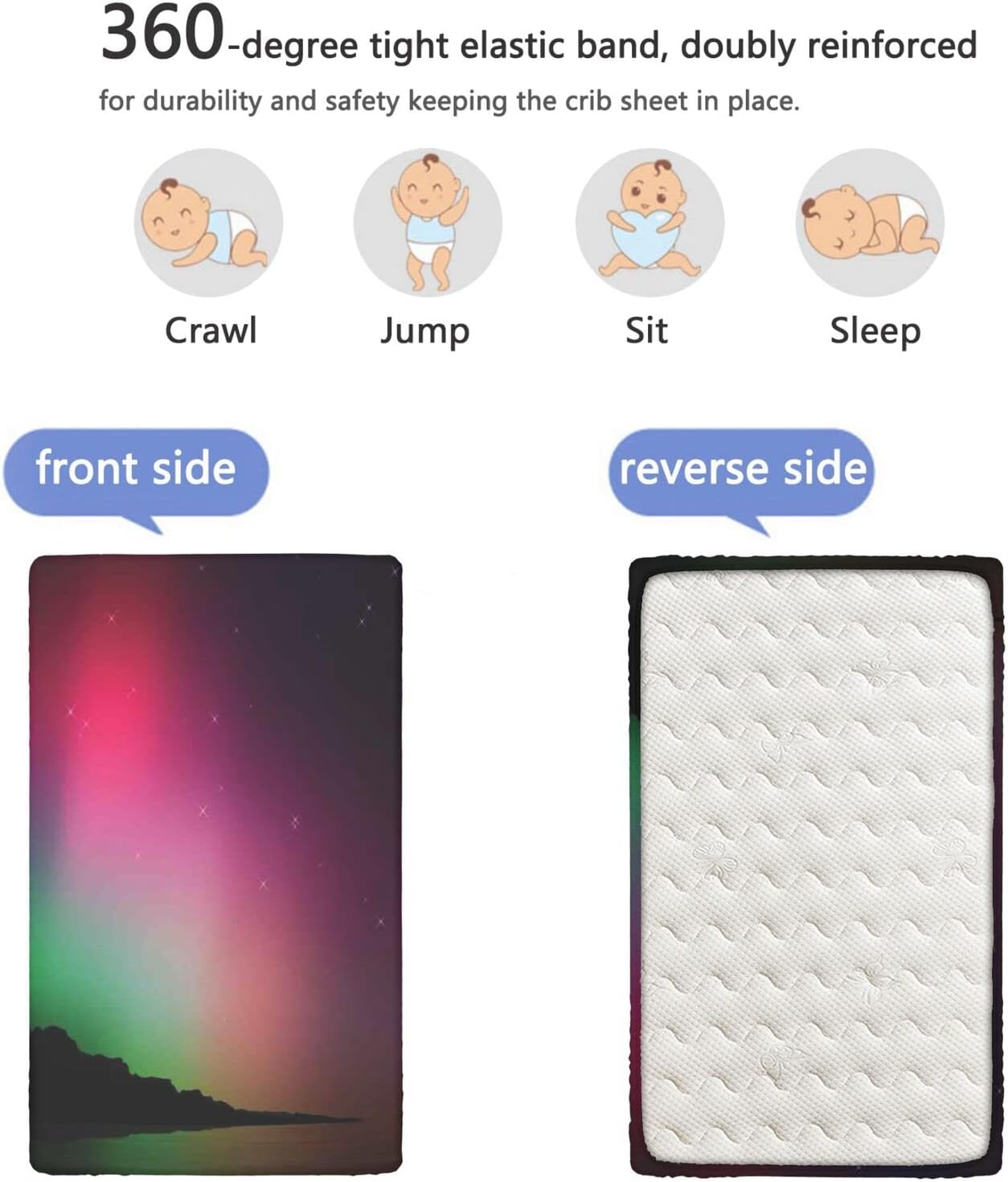 Aurora Borealis Themed Fitted Crib Sheet,Standard Crib Mattress Fitted Sheet Soft Toddler Mattress Sheet Fitted - Baby Sheet for Boys Girls,28“ x52“,Multicolor