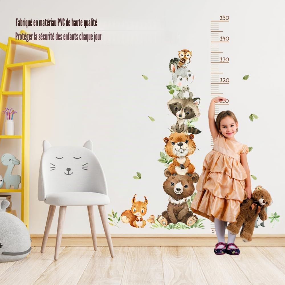 Toise Murale Enfant 50-150 cm - Tableau de Hauteur Animaux de la Forêt - Stickers Muraux pour Crèche