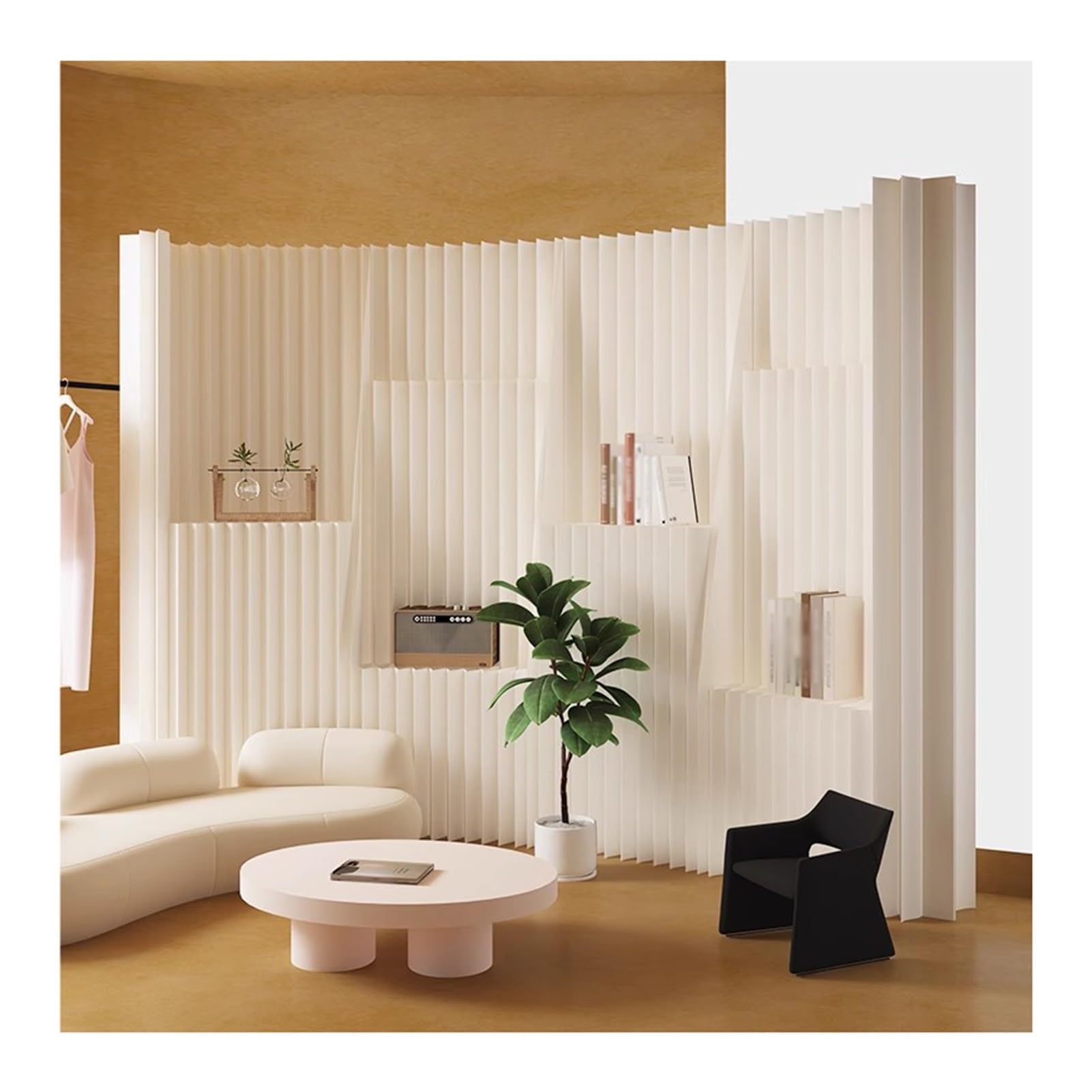 Biombo Separador Retractable Paper Room Divider For Home Studio Office, Folding Paper Privacy Screen Partition Wall，Indoor Room Divider Freestanding Display Rack(1.6x4m/5.25x13.12ft)