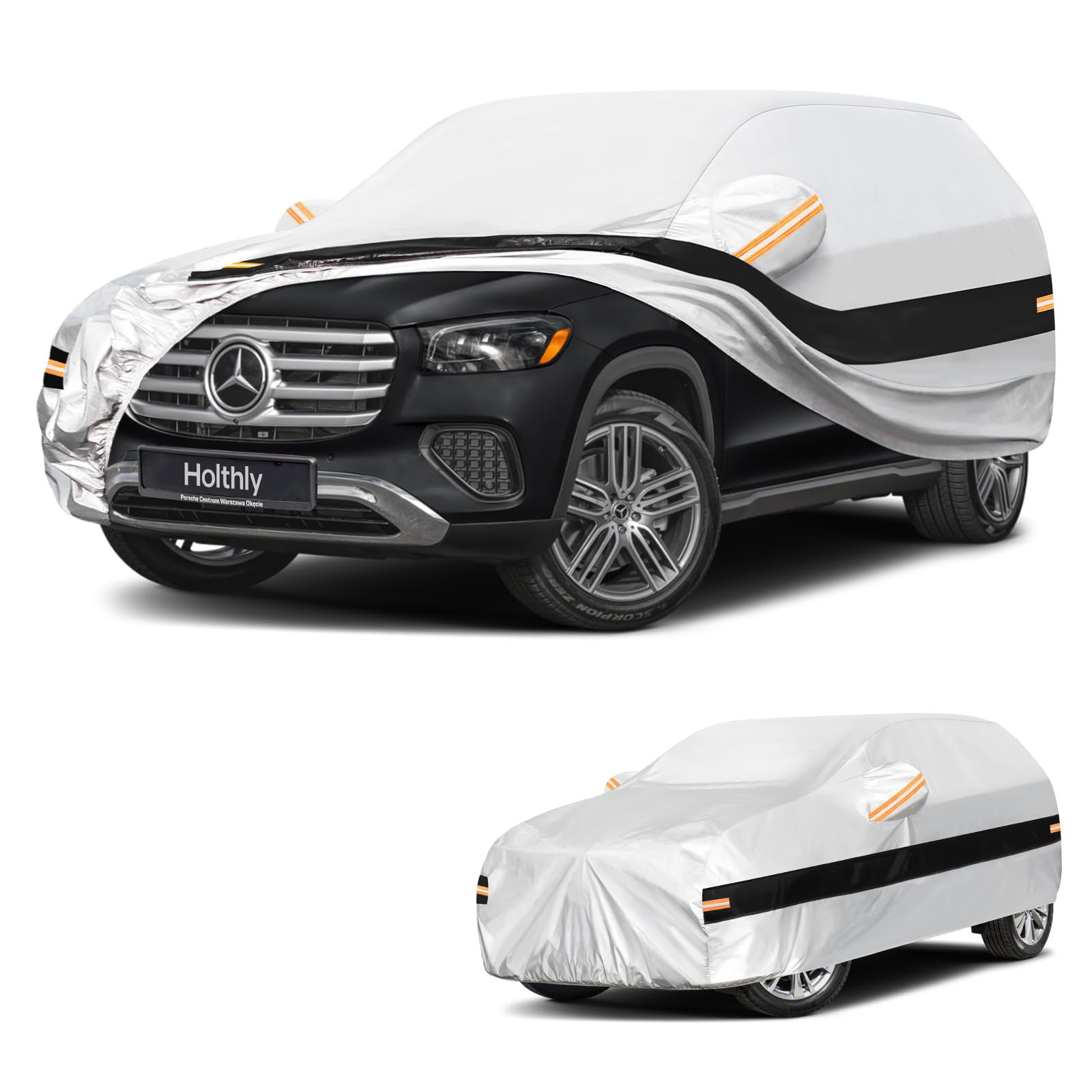 10 Layers SUV Car Cover Custom Fit Mercedes Benz GLS Class 350d 400 400d 450 450d 550 580,Waterproof All Weather for Automobiles, Outdoor Full Cover Sun Rain Protection with Cotton. Silver
