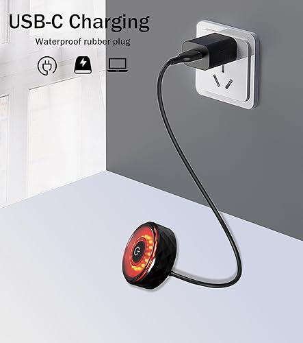 Miniatura 7 de Luz trasera inteligente recargable para bicicleta con Apple Find My (solo iOS), IP65 impermeable, 5 modos, puertos USB-C, parte trasera de seguridad
