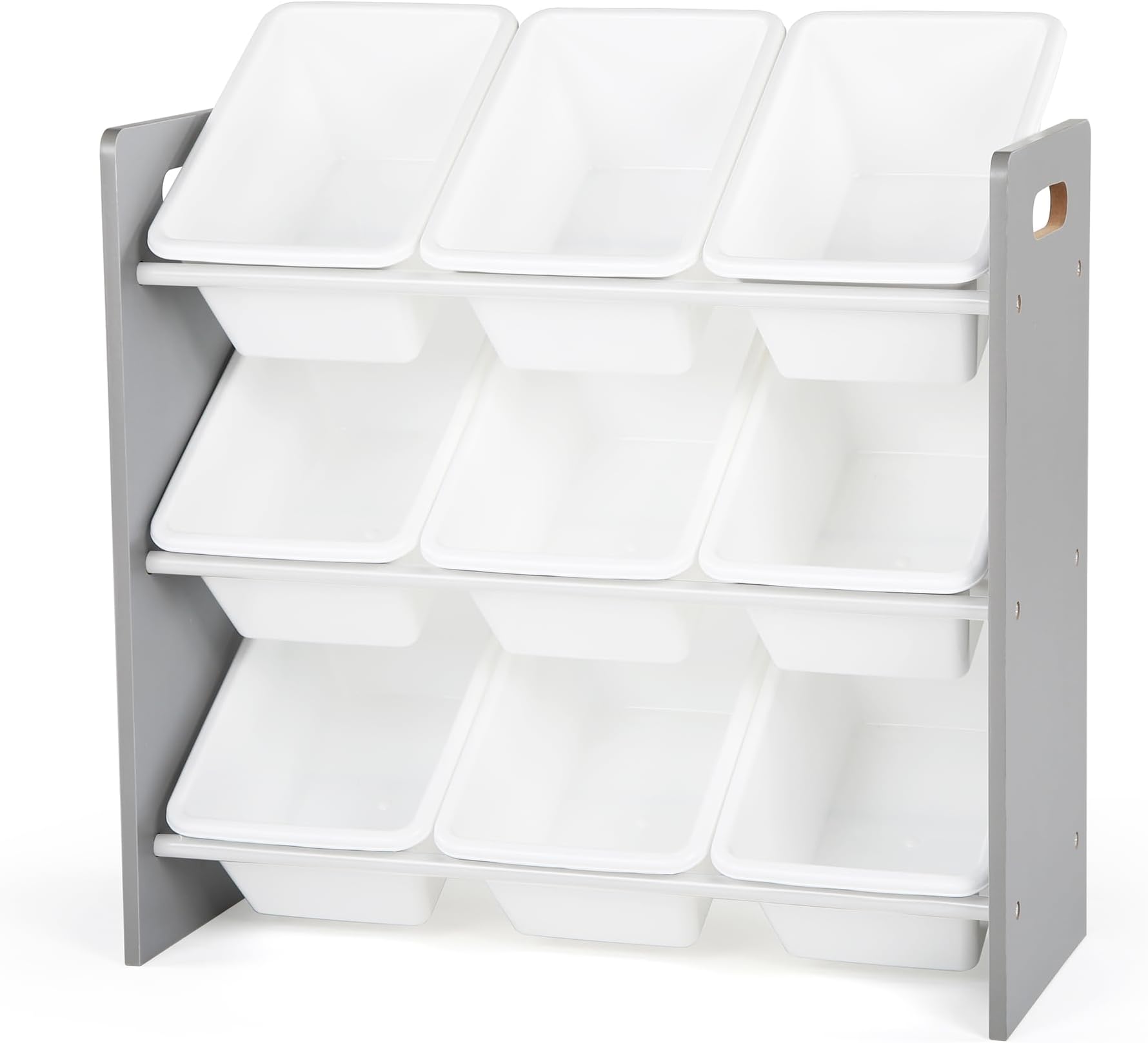 Toy Storage Organizer with 9 Removable Storage Bins for Kids Playroom, 3-Tier Toddler Toy Organization and Storage, Grey/White