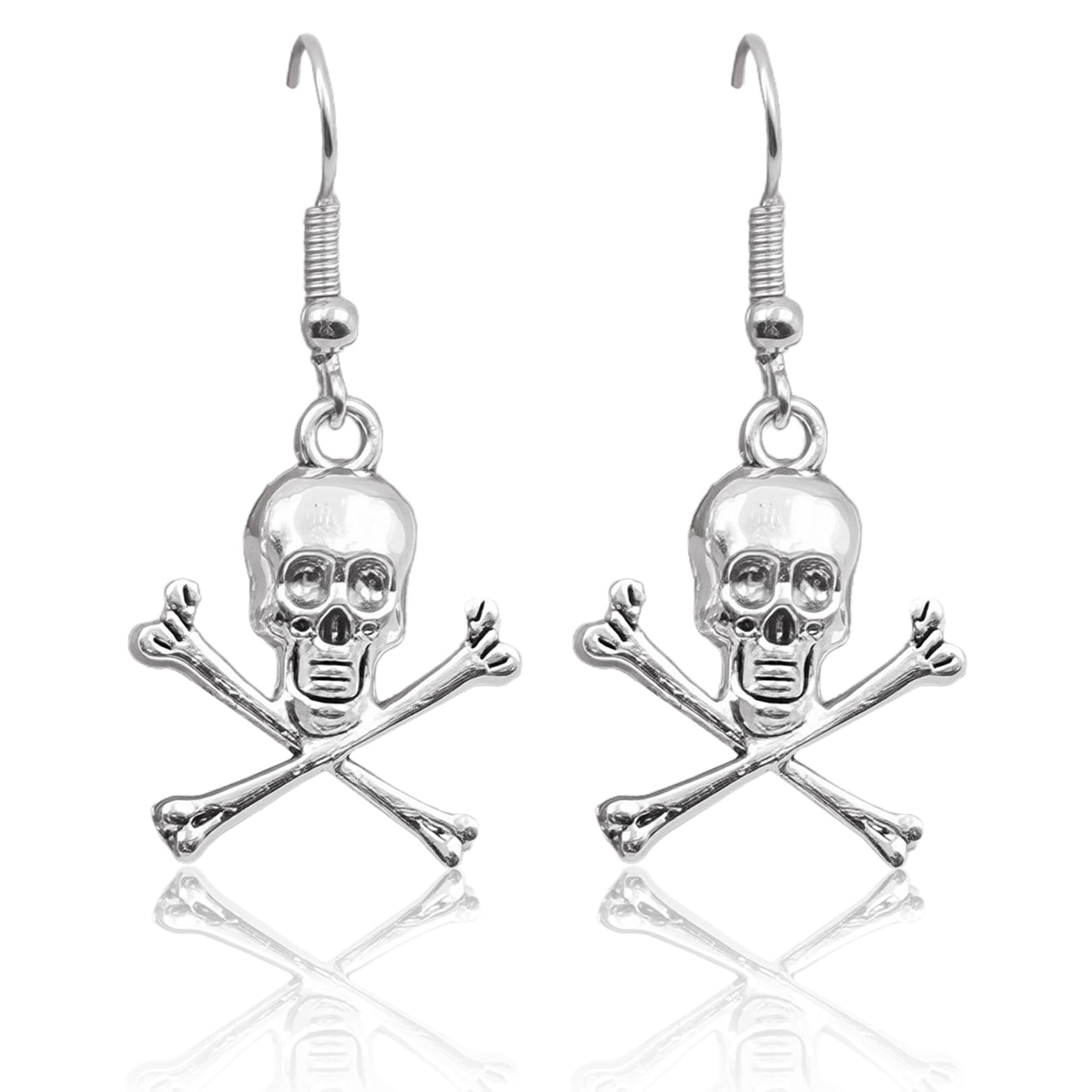 Halloween Earrings for Women,Pirate Skeleton Earings Skull Jewellery Silver Charms Drop Ghost Charms Gothic Accessories Crossbones Charm Dangle Fun Drop on Nickelfree Hooks,for Men Kids Fancy Gift
