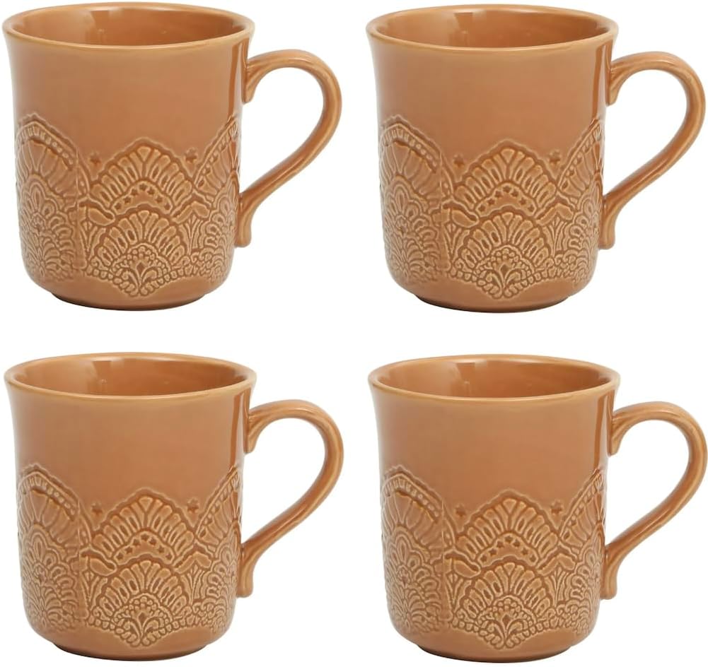 Pioneer Woman – Juego de tazas de cerámica vintage con encaje de caramelo, 4 unidades