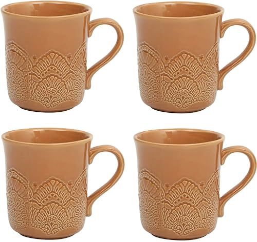 Pioneer Woman - Juego de tazas de cerámica vintage con encaje de caramelo, 4 unidades