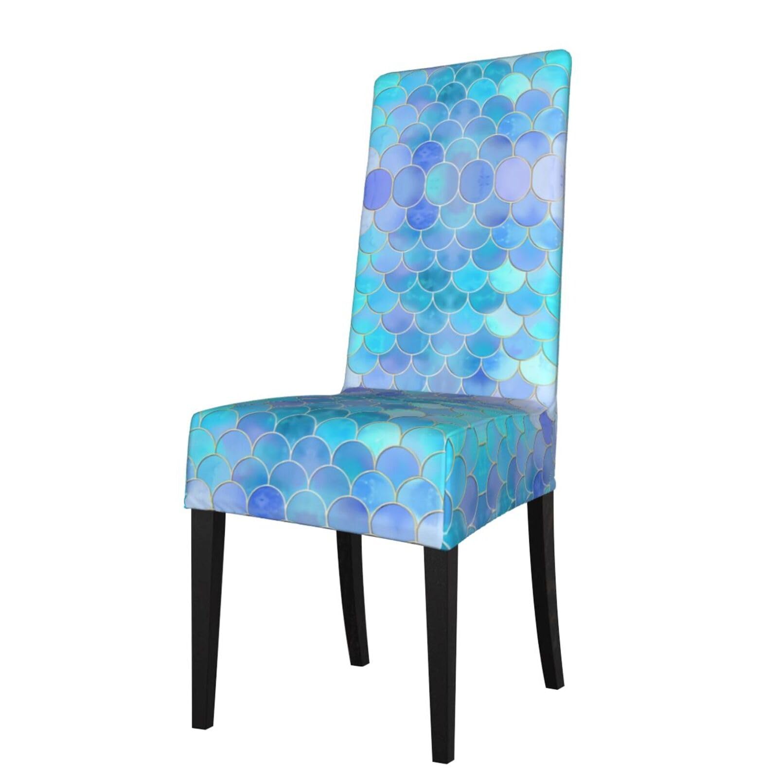 YYHWHJDE Gold Mermaid Scale Prints Dining Chair Throw Covers - Stretchable Slipcovers, Ideal for Renewing Furniture & Protecting from Kids & Pets!