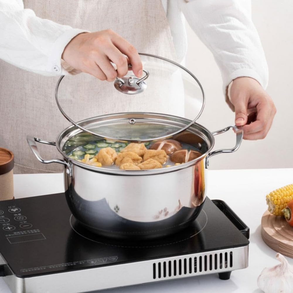 Pfannentopf kleiner Eintopf Suppentopf aus Edelstahl kleine Nudeln Auflauf Milchauflauf mit Glasdeckel Induktionskocher Auflauf zum Kochen Backblech