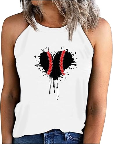 JEGULV Baseball Shirt Women, Womens Baseball Mama Letter Print Tank Tops Sleeveless T-Shirt Basic Cute Lightweight Tee