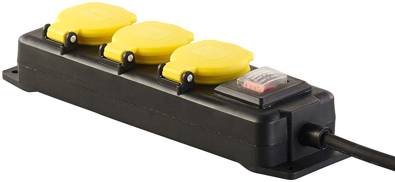 revolt Steckdosenleiste draußen: 4er-Set schaltbare 3-fach-Outdoor-Steckdosenleisten, 3.680 Watt, IP44 (Steckdosenleiste Werkstatt, Verlängerungskabel außen, Elektrokabel)