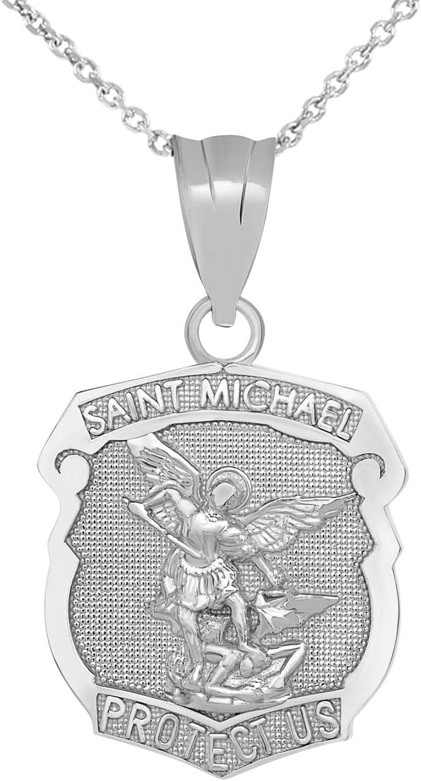 Claddagh Gold .925 Sterling Silver ‘Saint Michael Protect Us’ 0.66" Shield Medal Pendant - Choose Pendant Only or Necklace w/ 16”-22” Chain