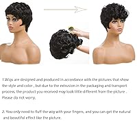 Vista 3 de Pelucas cortas de corte Pixie negro natural para mujeres negras, pelucas de cabello rizado de repuesto, peluca corta negra en capas con flequillo