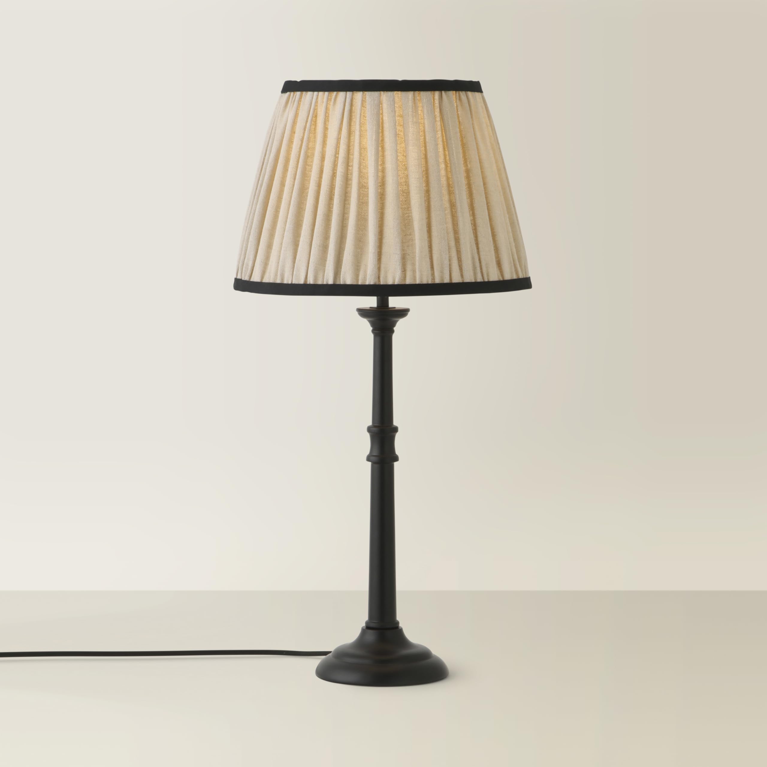 Valuelights Unisex Black Clara Candlestick Table Lamp W/ Linen Pleated Lamp Shade & Bulb In