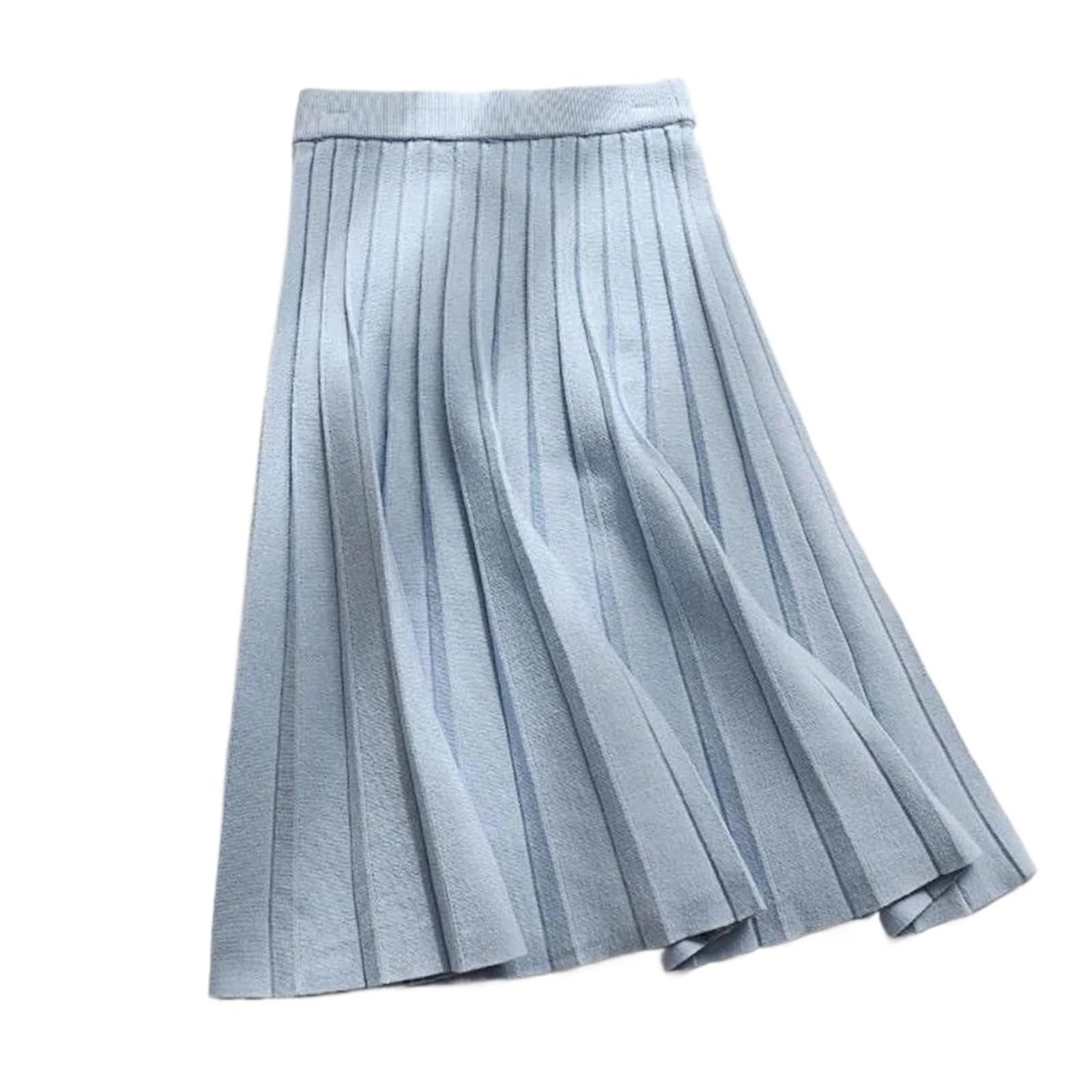 Falda Larga Tejida Falda Midi de Punto for Mujer, Falda Larga Plisada de Cintura Alta, Elegante, Negra, Corte en A, Primavera, Otoño e Invierno(Blue,XL)