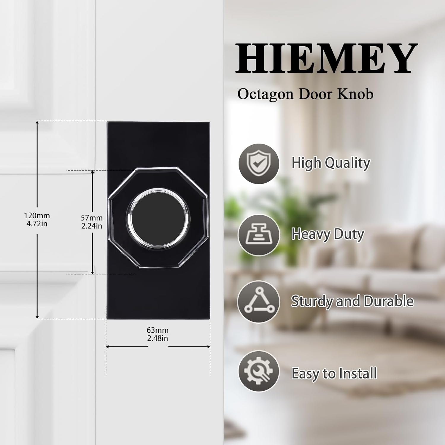 Octagon Glass Crystal Half Dummy Door Knob Matte Black, No-Turning Bifold and Closet Door Knobs,2 Pack