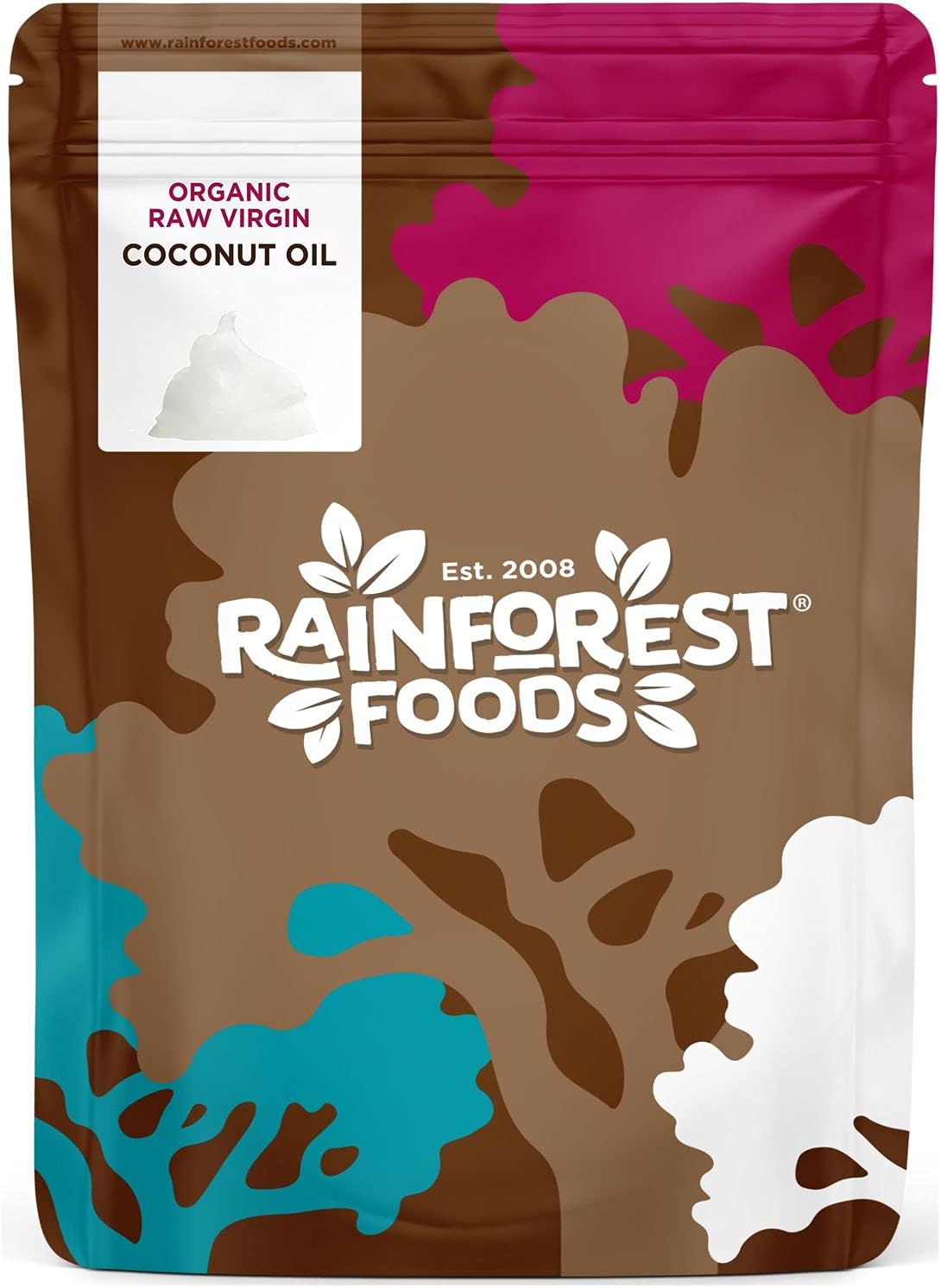 Rainforest FoodsOrganic Virgin Coconut Oil 1L Pouch for Cooking, Baking, Skin & Hair Moisturiser