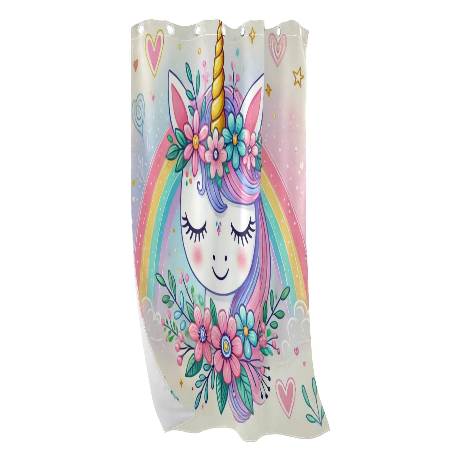 J JOYSAY Cartoon Unicorn Flowers Heart Blackout Window Curtain Panels Thermal Insulated Window Drapes Grommet Blackout Drapes for Bedroom Bathroom Living Room 84 x 52 Inch