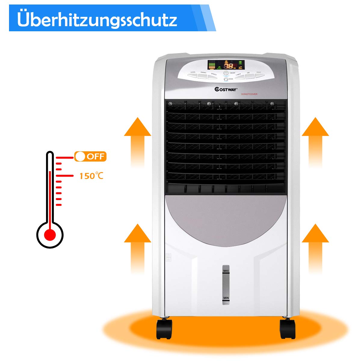 COSTWAY 2000W Luftkühler tragbar, Verdunstungskühler mobil Klimaanlage | Klimagerät ohne Abluftschlauch, Heizlüfter Luftbefeuchter Luftreiniger 8H Timer / 7L Wassertank / 70°Winkel / Fernbedienuung