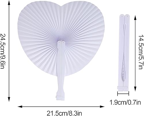 Miniatura 2 de Yolyoo 36 abanicos de boda blancos plegables de papel con forma de corazón con mango de plástico para fiestas de cumpleaños, suministros de verano