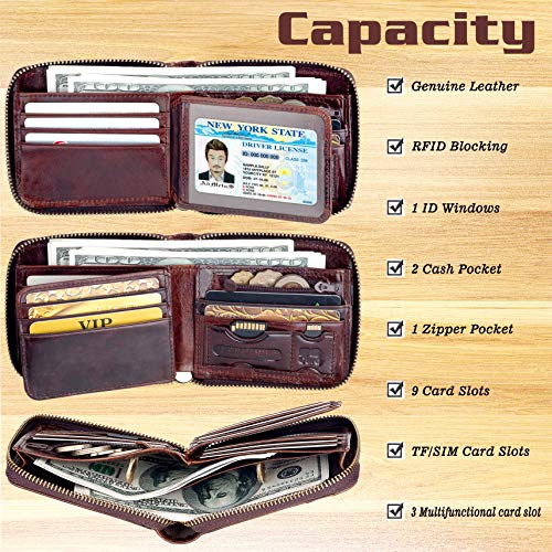 Admetus Mens RFID Blocking Wallets Zipper Leather Wallet for Men Bifold RFID Card Holder4