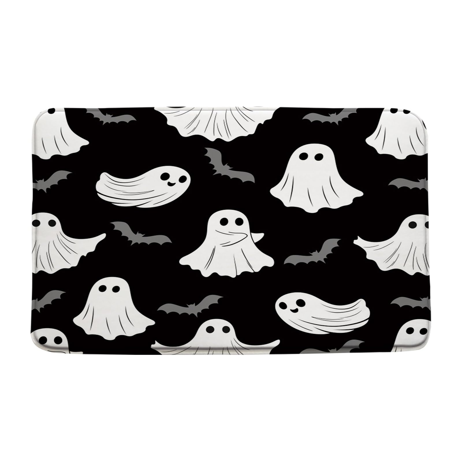 Halloween Ghost Bathroom Rugs Mat Cute Spooky Bat Funny Festival Black White 18x30 Inch Extra Soft Microfiber Bathroom