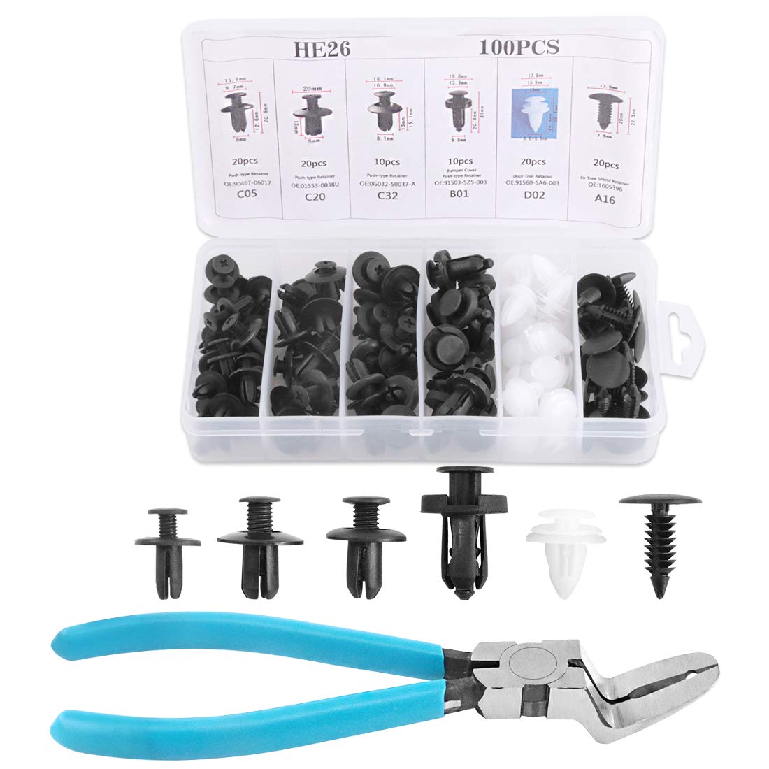 Keadic 101 Pieces Bumper Push Type Retainer Clips and Mutipurpose Diagonal Cutting Plier Assortment Kit Perfect for GM Fo...