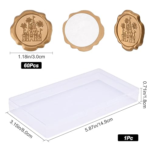 Miniatura 2 de CRASPIRE 60 calcomanías adhesivas de sello de cera de castillo, fuegos artificiales, sellos de cera autoadhesivos, dorados, vintage, sellos, sobres