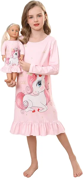 Bow Dream Toddler Girls Dress Cute Cartoon and Matching American Girl Doll Clothes for Girls