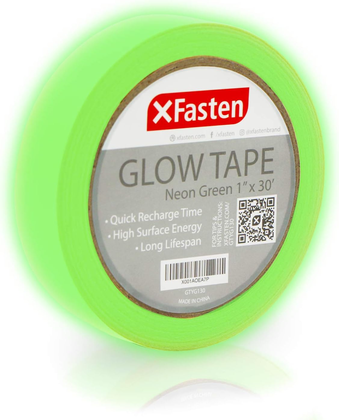 XFasten Glow in The Dark Tape, Yellow/Green, 1Inch x 30