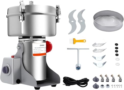 Electric Grain Grinder, High Speed Multi-Function Grain Grinder Commercial Cereals Grain Mill Portable Stainless Steel Pulverizer for Soybeans, Peppers, Coffee Beans 110V 2500g