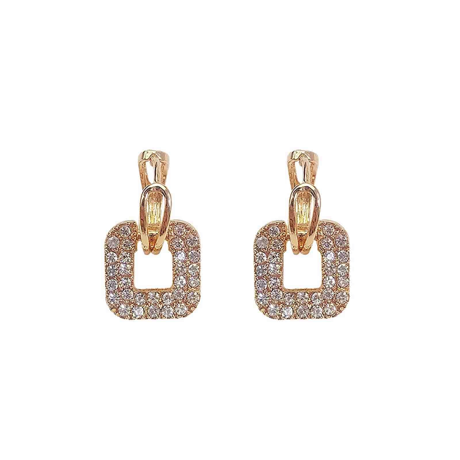 Janly Clearance SaleLadies Earrings, Temperament All-match Box Full Diamond Earrings Full-time Hunte r Earrings, Alloy, Jewelry & Watches for Valentine's Day's Days Gift (Multicolor)