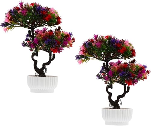 Miniatura 7 de Happyyami Adorno de bonsái de simulación en maceta de plástico 2 piezas adornos de flores artificiales para decoración del hogar