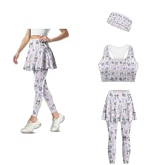 Womens Yoga Sets Matching Workout Sets 3 Pieces Matching Skirted Leggings Sport Bra Headband