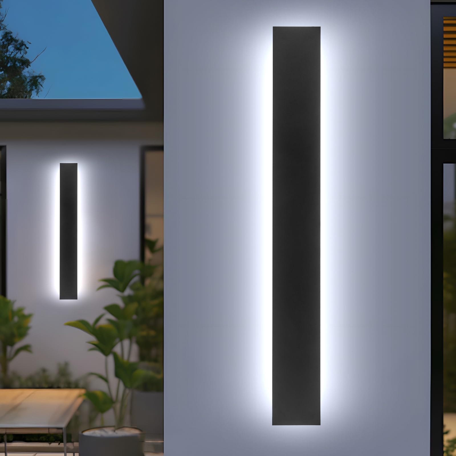 39.3in 2pcs Modern Outdoor Wall Light for House,AioTio Black Upgraded 4.72in Wide Dimmable Waterproof IP65 Porch Lights Wall Sconce,Long LED Linear Outside Exterior Lighting Fixtures for Garage,Patio