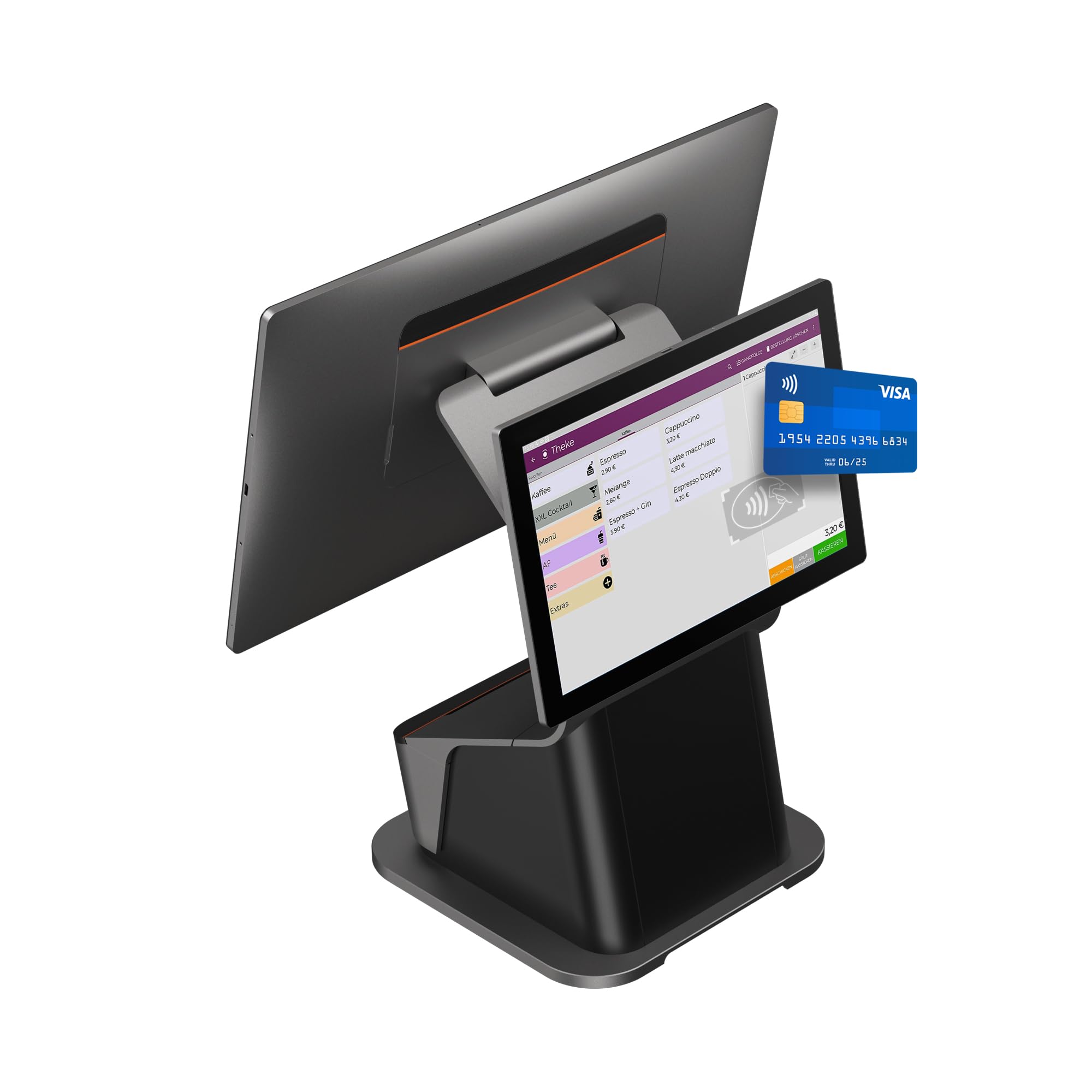Registrierkasse Kassensystem - Finanzamtkonform 2022 - TSE ready - integrierter Bondrucker - Gastronomie, Handel - GRATIS Ersteinrichtung des POS Terminal (T3 Pro - The Double)