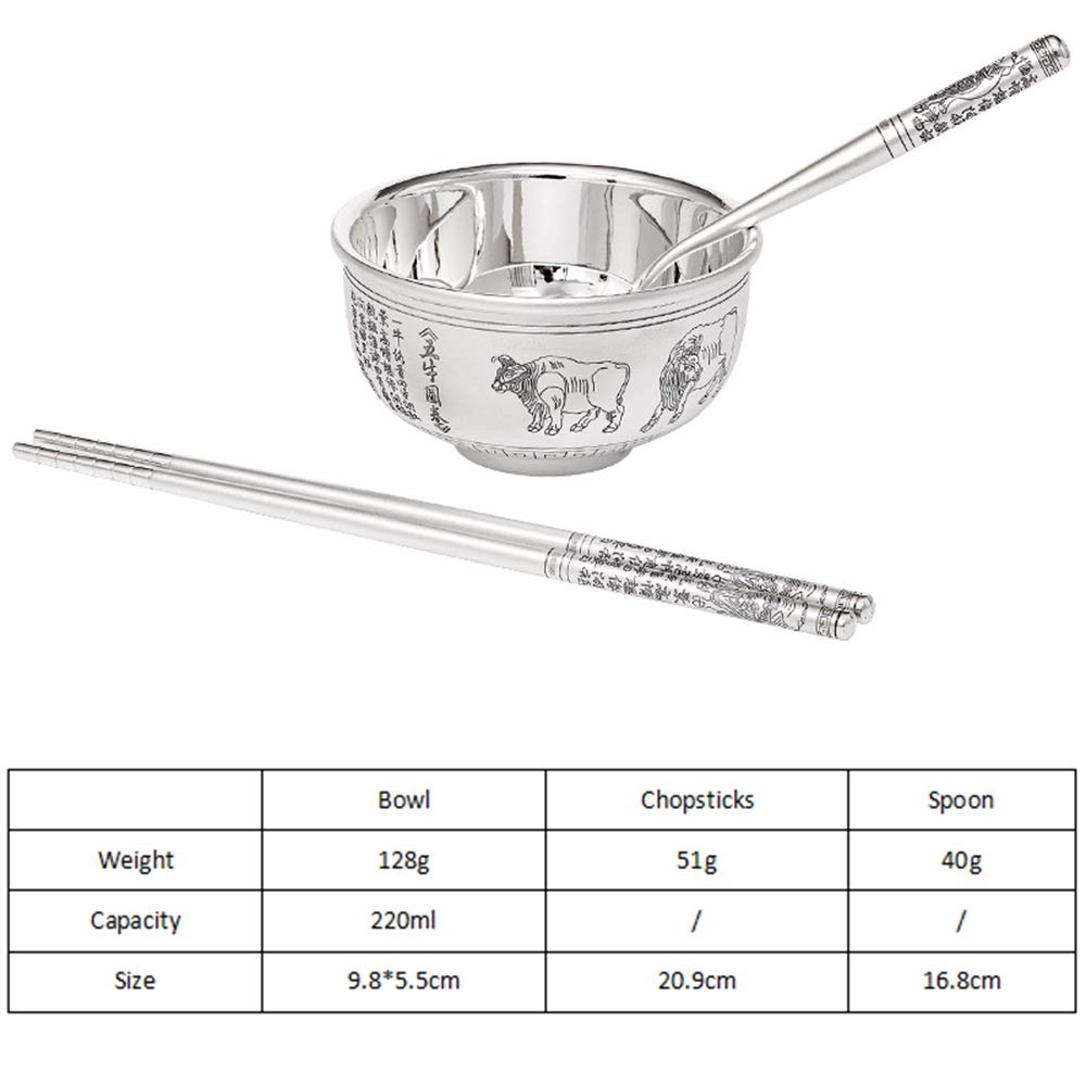 Bol à Grains en Argent Sterling, Bol à Dessert à la Salade, Bol à Riz de Nouilles, Bol à Soupe, Convient comme Cadeau, 220 ML
