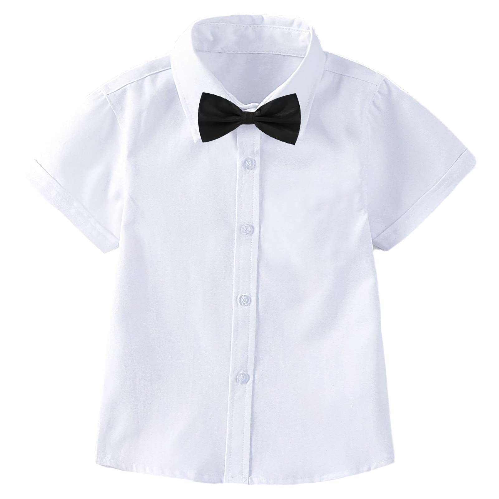Garçons Manche Courtes Chemise Habillée Bouton Down L'école Uniforme Hauts Vêtements avec Cravate et Nœud Papillon
