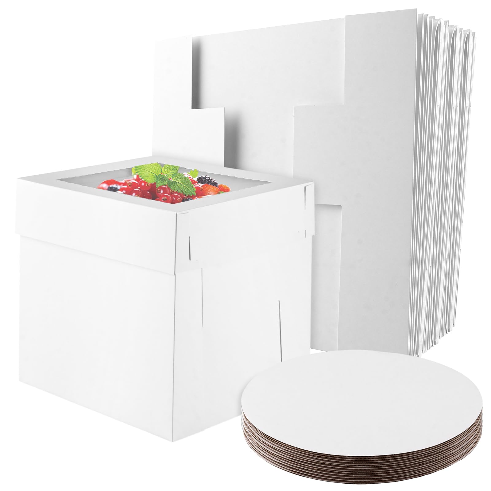 10 cajas de cartón para tartas, color blanco, 30 x 30 x 30 cm, caja para tartas, caja de transporte para tartas, caja de transporte, para tartas, cajas de cartón para tartas, pasteles