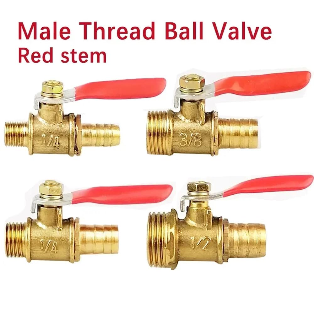 10 sztuk mosiężny zawór kulowy 1/8'' 1/2'' 1/4'' męski gwint łącznik złącze miedziane złączka adapter 6-12mm wąż Barb, 3/8"