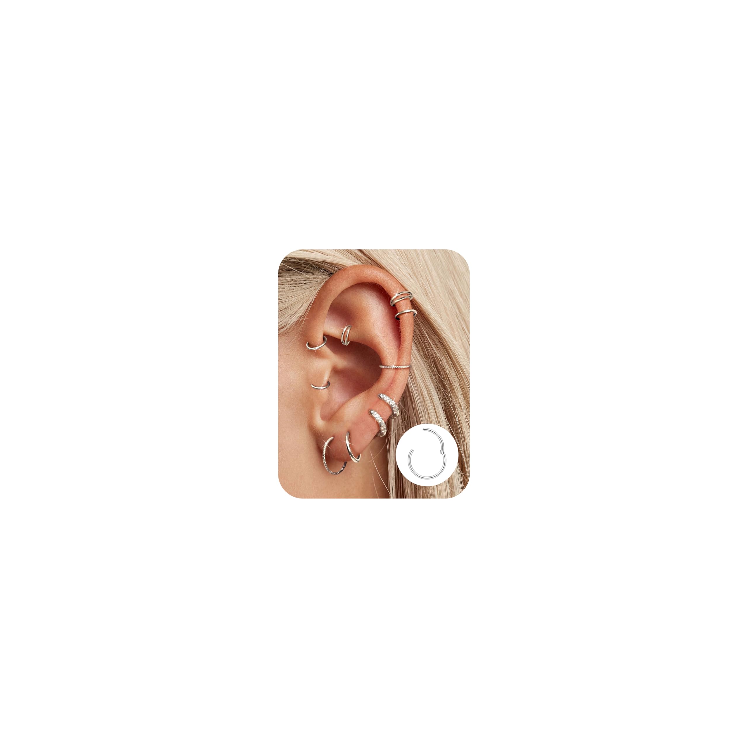 10 Pieces Piercing Ear Stainless Steel Nose Piercing Ring 16G/18G Cartilage Hoop Earrings for Women Men 6-12 mm Helix Earrings Septum Couch Daith Lip Tragus Piercing Set Gold/Silver-image-14
