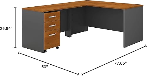 Miniatura 3 de Bush Business Furniture Series C - Mueble de escritorio (60 W x 30 D, 48 W de retorno, con pedestal móvil de 3 cajones), Madera maciza, natural