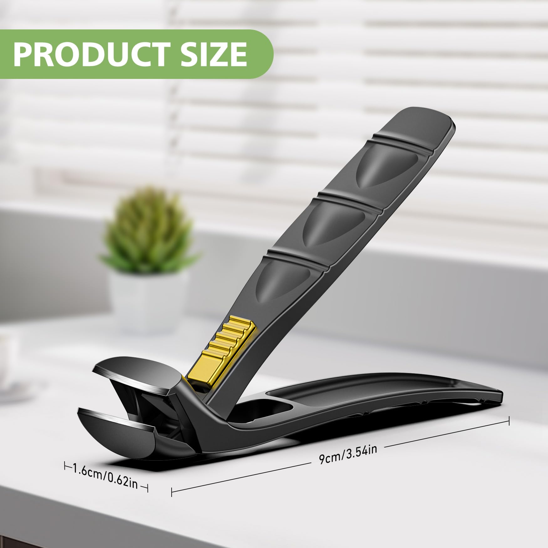 BALUCA Cortaúñas ergonómico para personas mayores, cortaúñas para uñas gruesas de los pies y las manos, cortaúñas de mango largo con recogedor (negro, mediano con diseño de bloqueo)