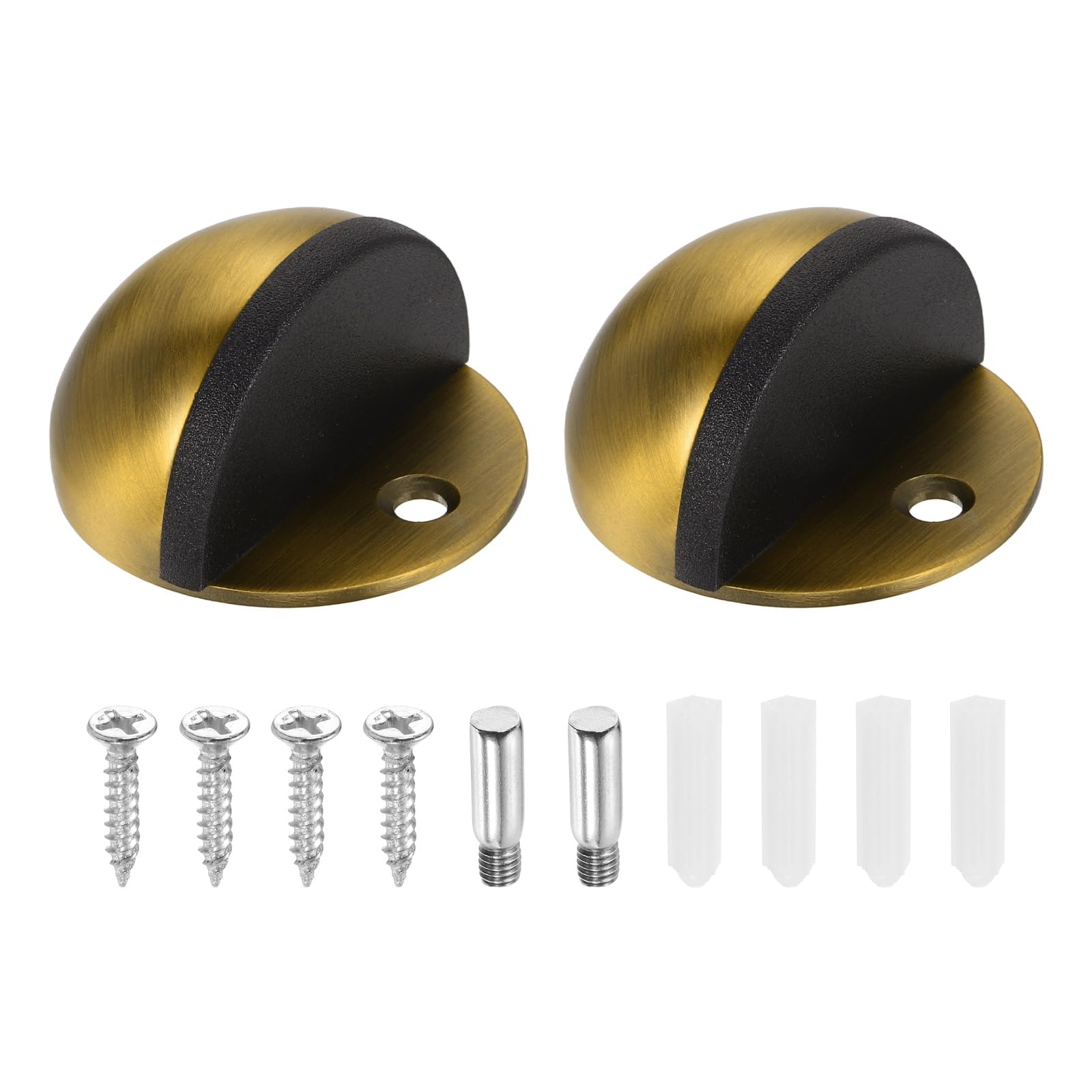 sourcing map 2 Pack Low Dome Floor Door Stop, 45mm Dia. Stainless Steel Door Stopper, Half Dome Rubber Bumper Wall Protector with Screws for Bedroom Bathroom Office, Brass Tone