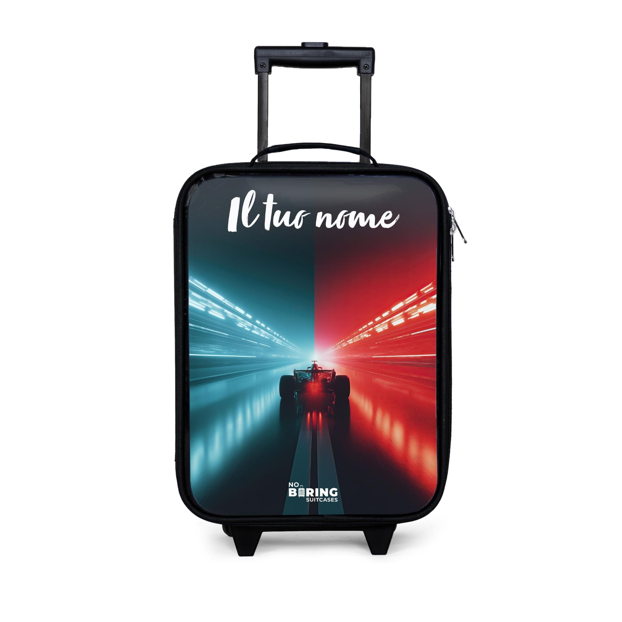 NoBoringSuitcases© Valigia Per Bambini Personalizzato Con Un Nome Bagaglio | 48x31x19 cm - Ultraleggero Trolley A Mano Rigidi LED Ruote Da Viaggio - Ragazzo - Auto corsa - Illuminazione - Neon