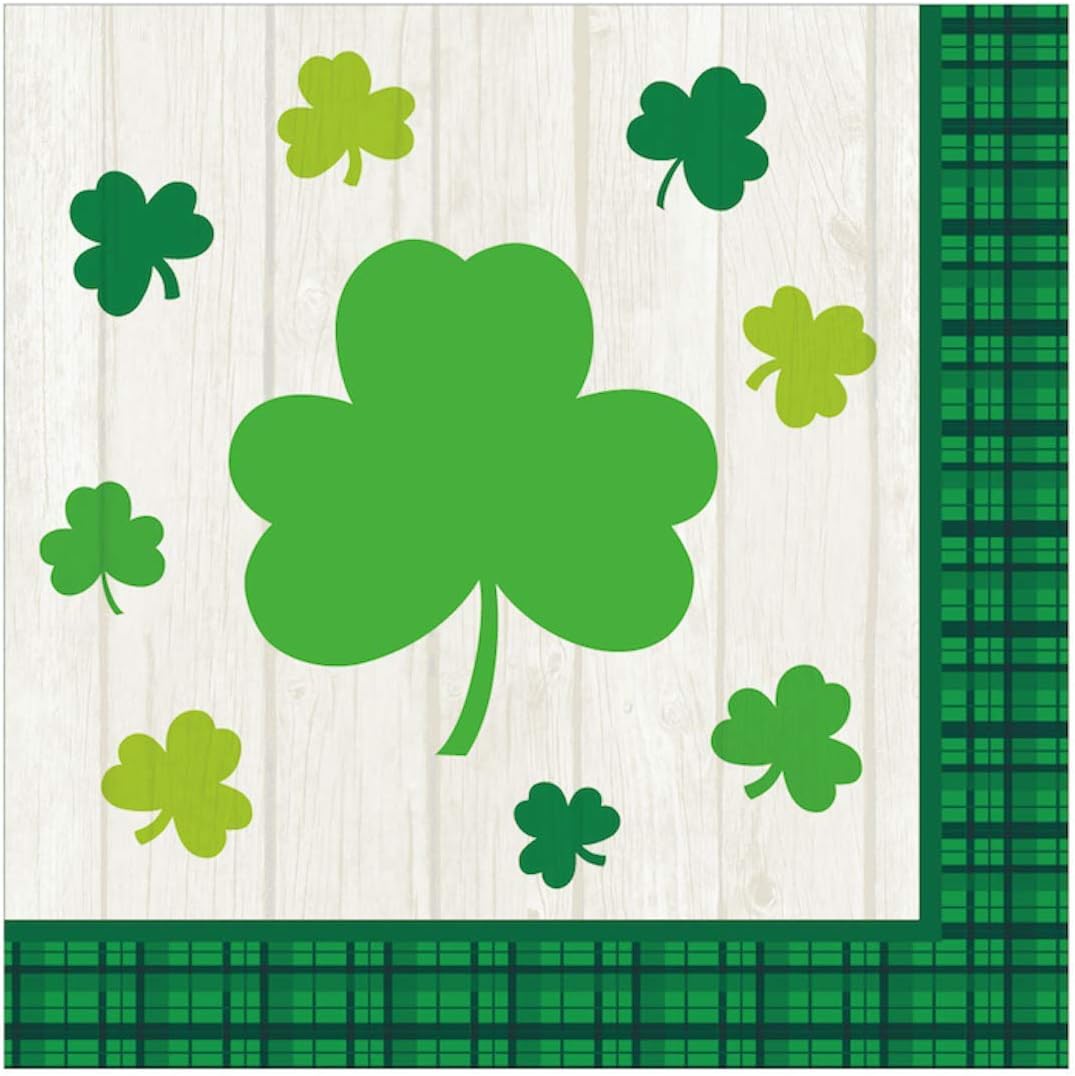 Iconikal Disposable Dinner Paper Party Napkins, Irish Shamrock, 75-Count