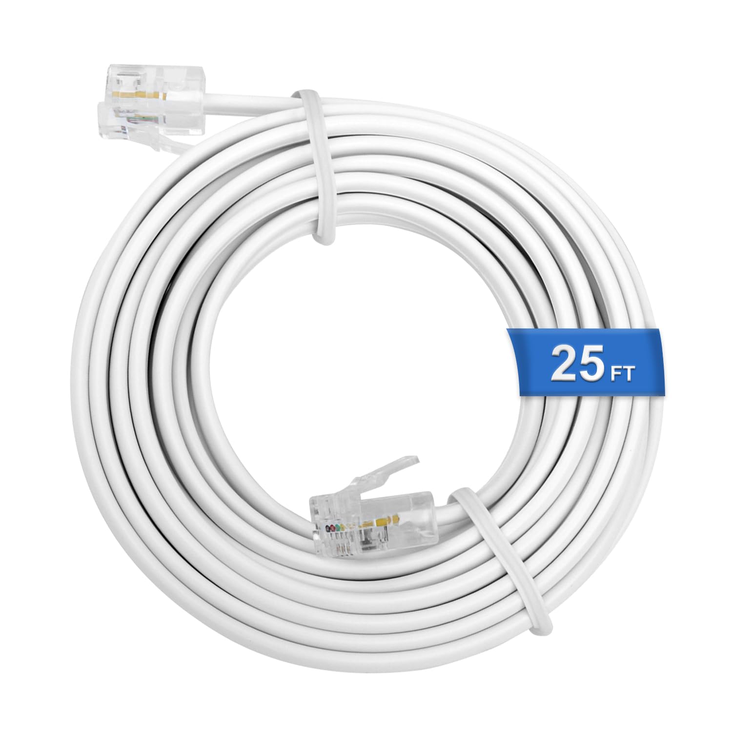 Uvital 25 Feet White Phone Extension Line Cord, Standard RJ11 6P4C Telephone Cable Wire, Landline Phone Wire for Telephone, Modem, Fax Machine - 1