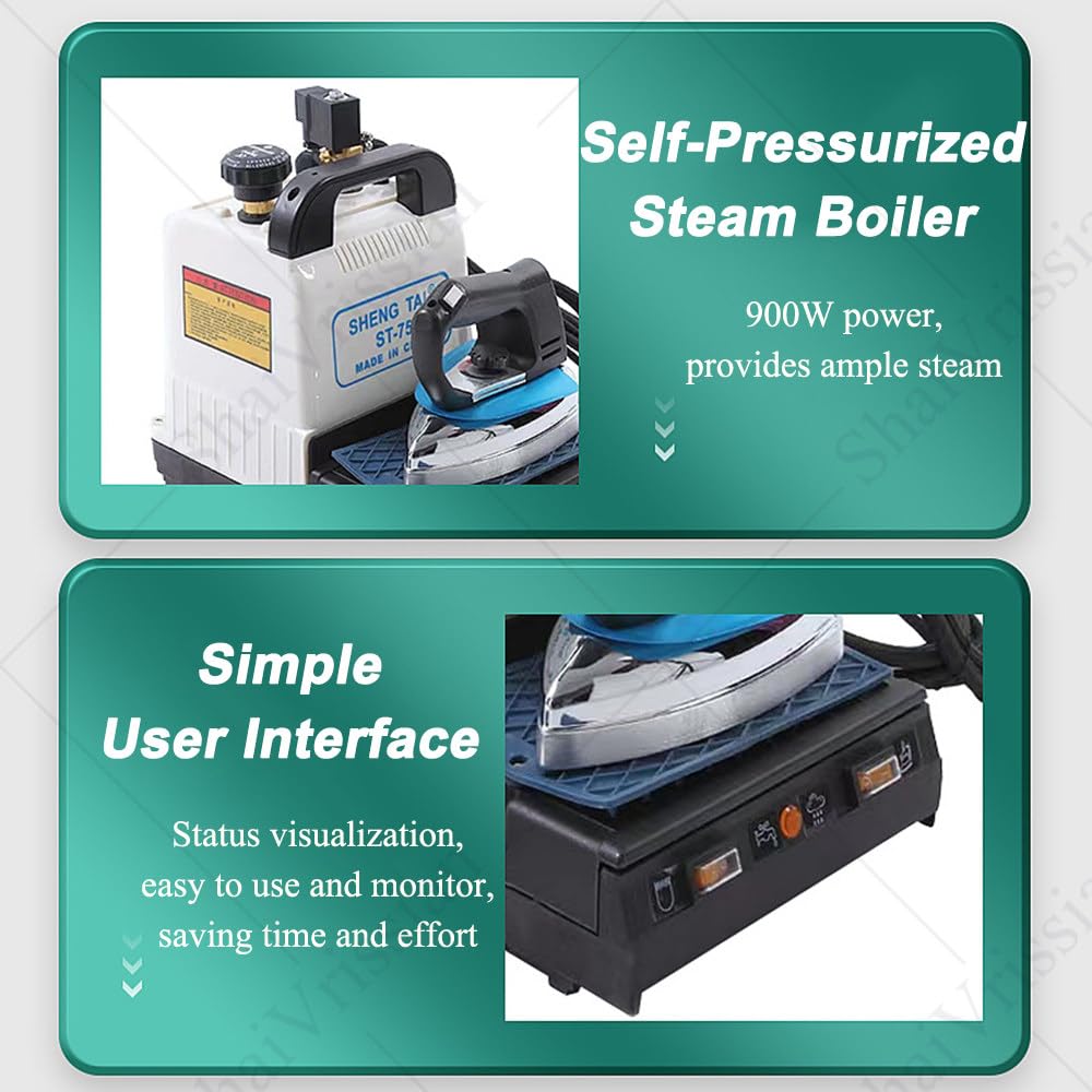 Plancha Vapor Industrial 1600 W,Estación Planchado Profesional con Tanque Agua 2 L,Manómetro,Temperatura Ajustable,Sin Gotas Agua,Ideal para Tintorerías Y Lavanderías