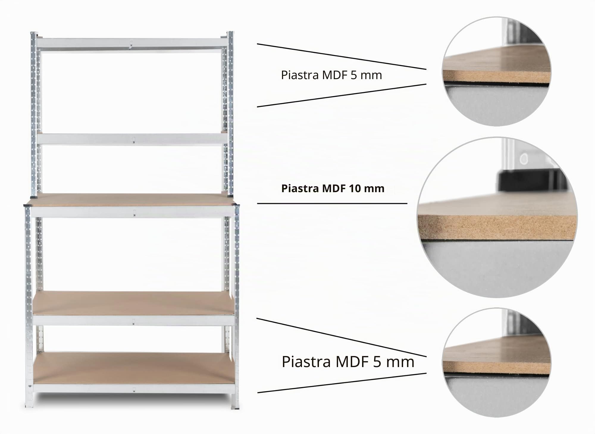 Stagecaptain WBR-175 SR Scaffale da Banco da Lavoro con Ripiani in Legno | Scaffale a incastro robusto per officina, magazzino, cantina e dispensa, Struttura metallica zincata