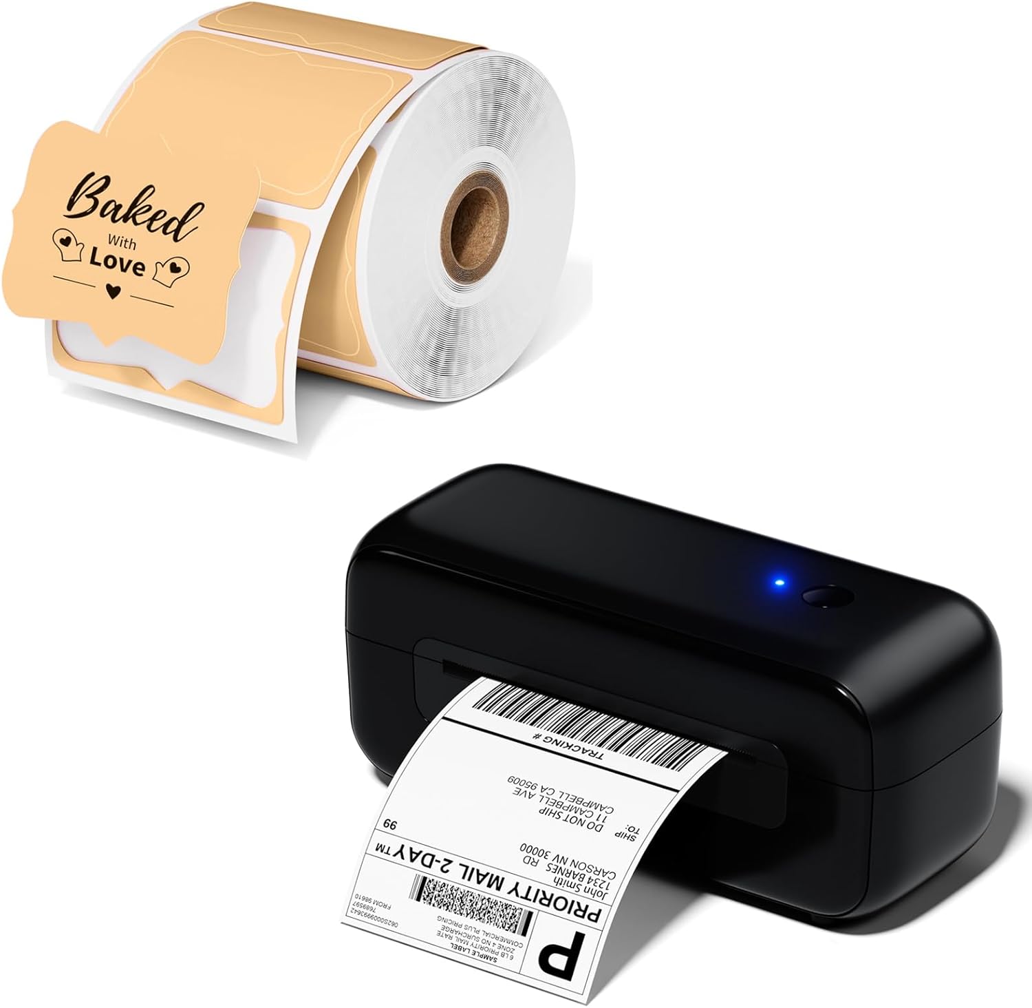 Phomemo Black Bluetooth Thermal Label Printer with Brown Thermal Labels for Shipping Label Printer