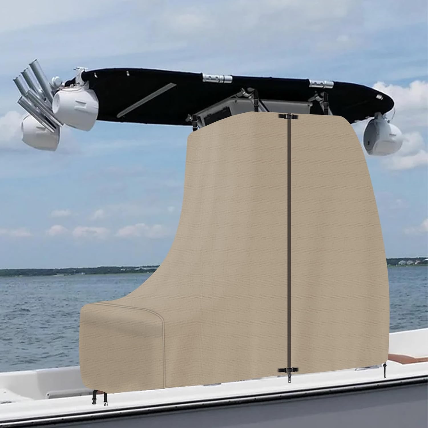 T-Top Center Console Cover for Boat，900D Waterproof Marine Grade Canvas, Heavy Duty Outdoor Boat Console Covers,Protecting Boat Center Console and Helm Seat (Khaki,94" L 58" W 82" H)