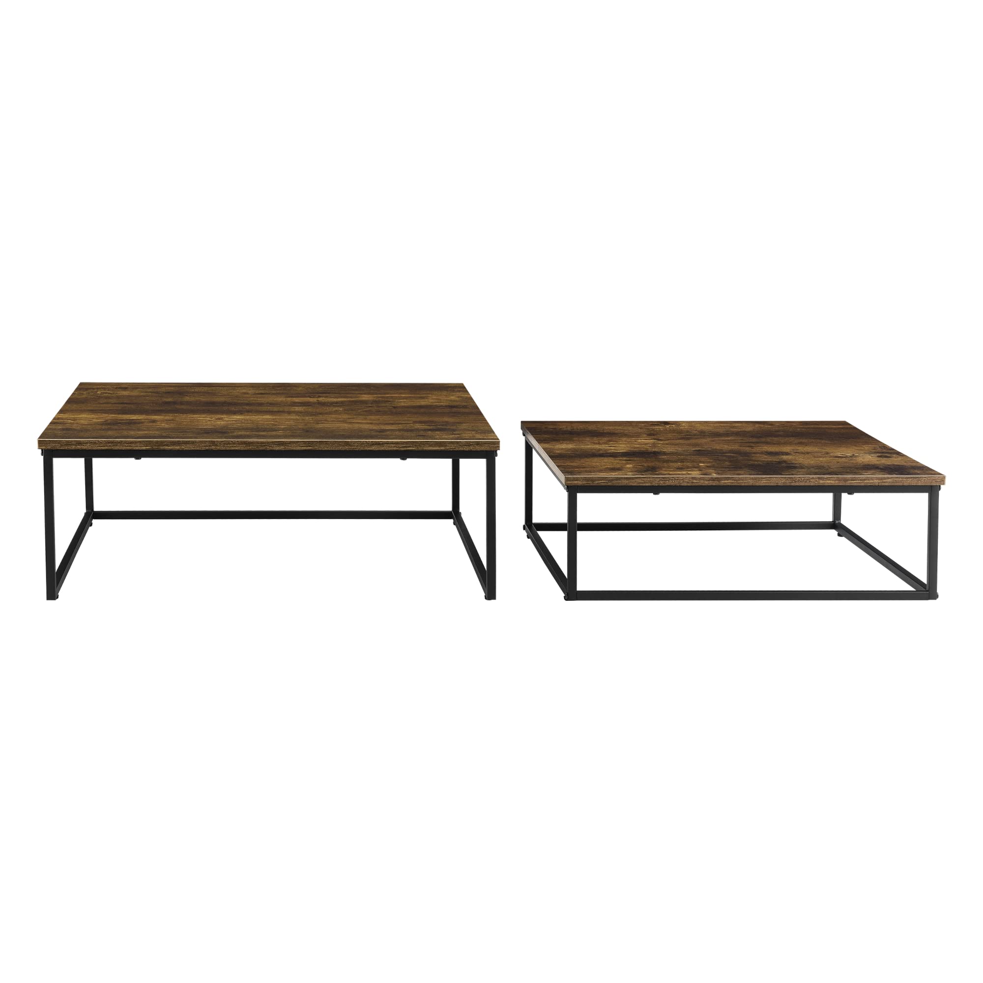 [en.casa] Set di 2 Tavolini Bassi da Salotto/Sale di Attesa - Tavolini Sovrapponibili di Forma Rettangolare in Dimensioni Diversi - Color Legno Scuro